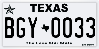 TX license plate BGY0033