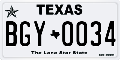TX license plate BGY0034