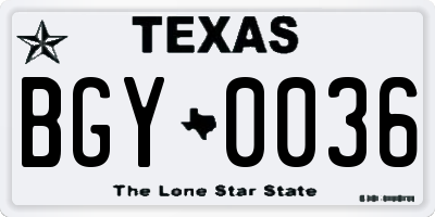 TX license plate BGY0036
