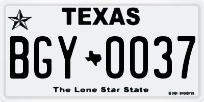 TX license plate BGY0037
