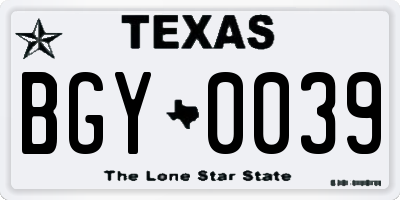 TX license plate BGY0039