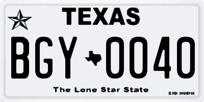 TX license plate BGY0040