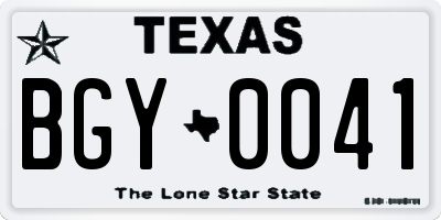 TX license plate BGY0041