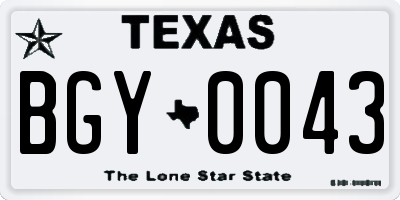 TX license plate BGY0043