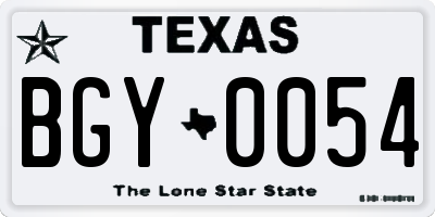 TX license plate BGY0054