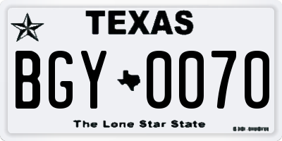 TX license plate BGY0070