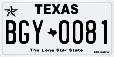TX license plate BGY0081