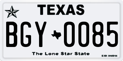 TX license plate BGY0085