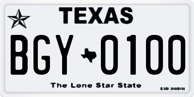 TX license plate BGY0100