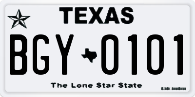 TX license plate BGY0101