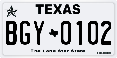 TX license plate BGY0102