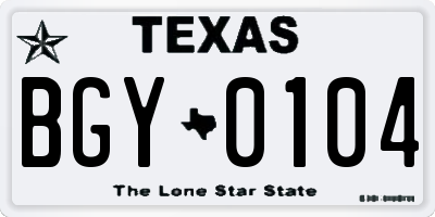 TX license plate BGY0104