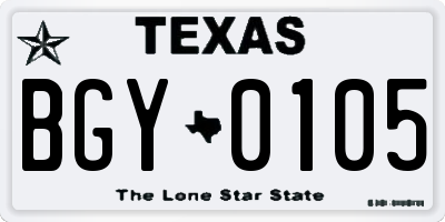 TX license plate BGY0105
