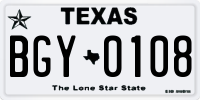 TX license plate BGY0108