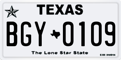 TX license plate BGY0109