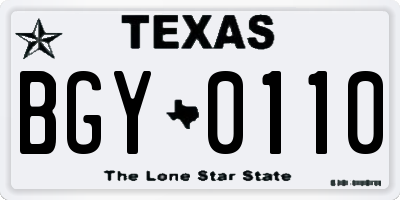TX license plate BGY0110