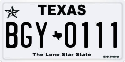 TX license plate BGY0111