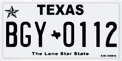 TX license plate BGY0112
