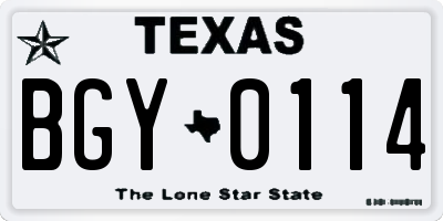 TX license plate BGY0114