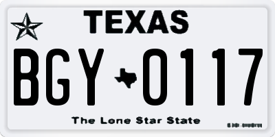 TX license plate BGY0117
