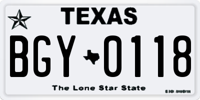 TX license plate BGY0118