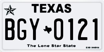 TX license plate BGY0121