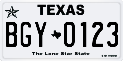 TX license plate BGY0123