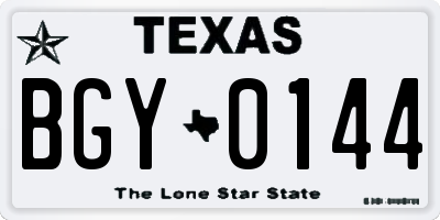 TX license plate BGY0144