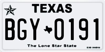 TX license plate BGY0191