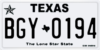TX license plate BGY0194