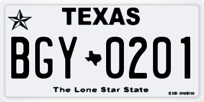TX license plate BGY0201
