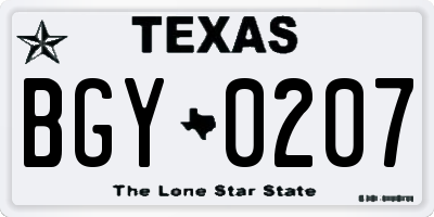 TX license plate BGY0207