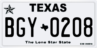TX license plate BGY0208