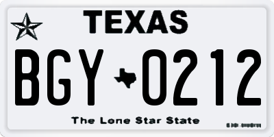 TX license plate BGY0212