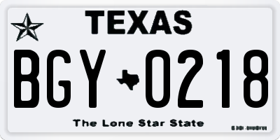 TX license plate BGY0218