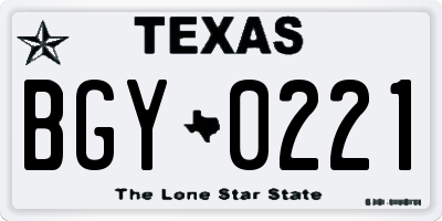 TX license plate BGY0221
