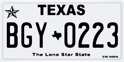 TX license plate BGY0223