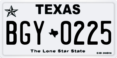 TX license plate BGY0225