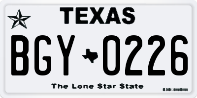 TX license plate BGY0226