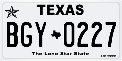 TX license plate BGY0227