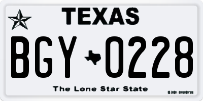 TX license plate BGY0228