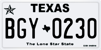TX license plate BGY0230