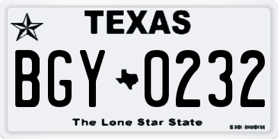 TX license plate BGY0232