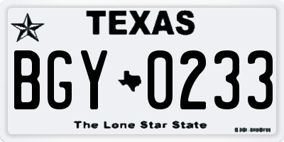 TX license plate BGY0233
