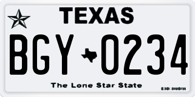 TX license plate BGY0234