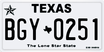 TX license plate BGY0251