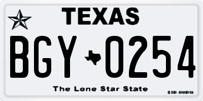 TX license plate BGY0254