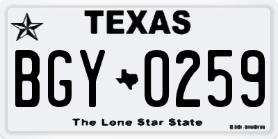 TX license plate BGY0259