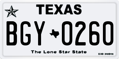 TX license plate BGY0260