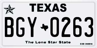 TX license plate BGY0263